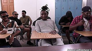 Black gangbang in class for the skinny teacher