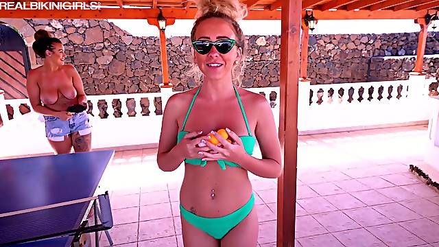 Naughty and slutty natural bikini girl Zara loves flashing her slim body