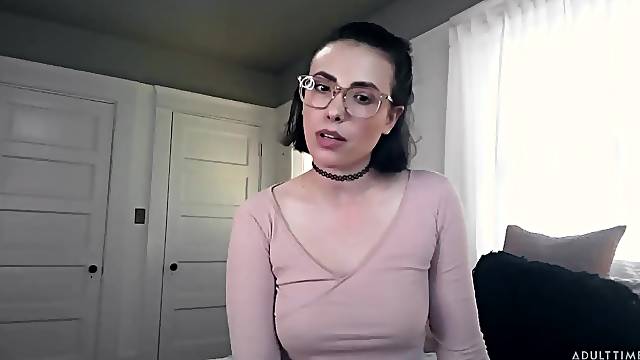 Flexible sporty brunette in glasses is ready for some wild solo masturbation