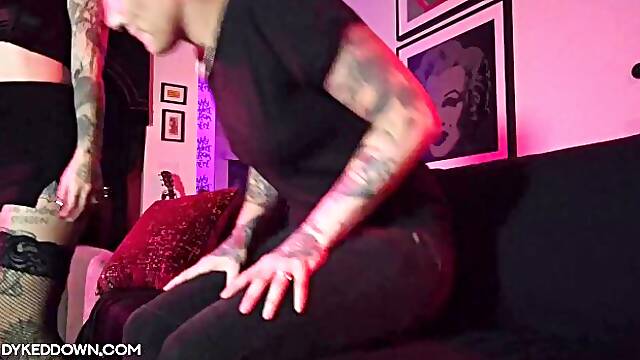 Tattooed Lesbian Stud has Anal Strapon Sex with Goth Charlotte