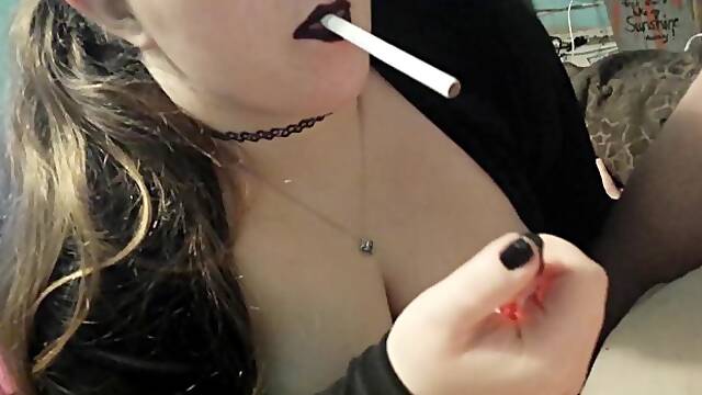 Smoking blow job with cumshot on Sexy wifes big tits