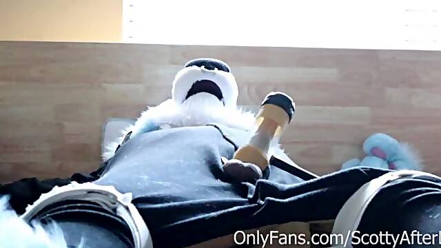 Fursuit Cock Milking Beyond Orgasm While Tied Up in the Segufix