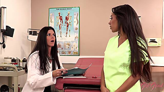 Lesbian MILF doctor and this ebony nurse are in for a spicy oral treat