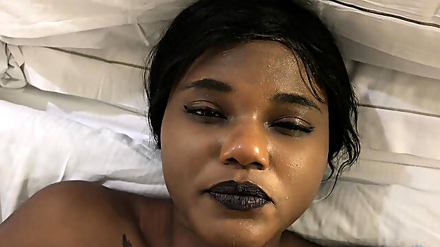 Ebony sex bomb enjoying cunnilingus in POV style close up