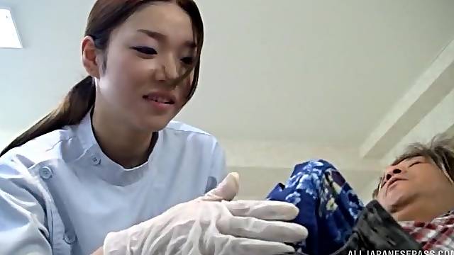 Foxy Japanese doctor gives a blowjob and rides his stiff dick