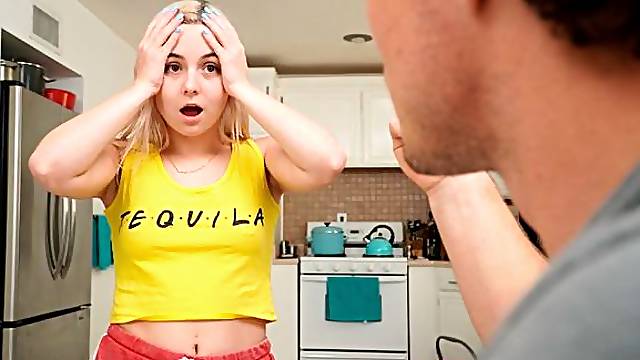 Sensual young blonde Aria Banks gets her mouth fucked by a big dick