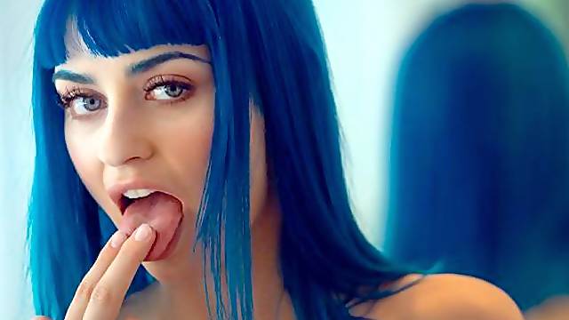 Blue-haired chick Jewelz Blu stimulates her wet pussy with love