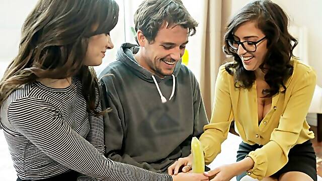 Skillful girls Apriloneil and Gia Paige fuck with their teacher