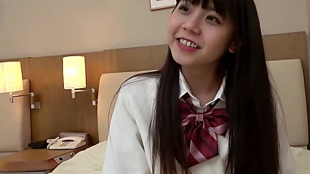 18 yo Asian teen in school uniform swallows cock and gets her slit nailed hard
