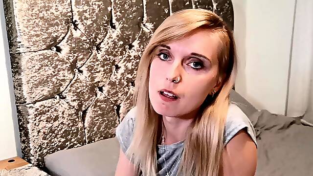 Blonde Housewife with big boobs masturbates with huge dildo
