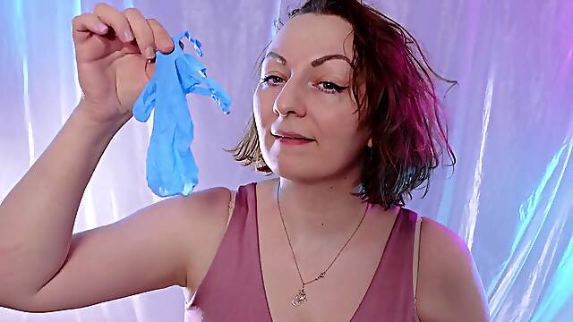 ASMR: medical nitrile gloves, touching face, relaxing sounds, free video SFW Arya Grander