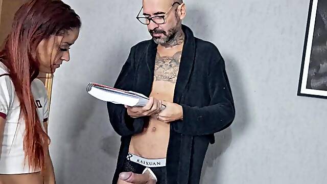 Dirty Old Man Receives Delivery Girl with Out!