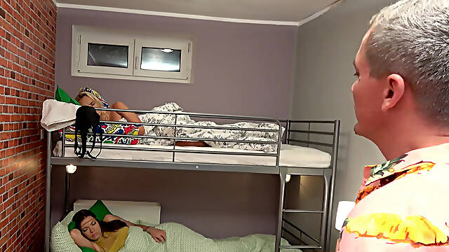 Victoria Pure and Ellie Springlare crazy threesome in hostel