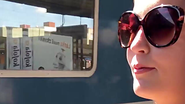 Adorable brunette having sex on the train