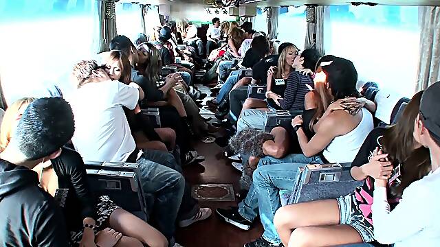 Kinky Japanese friends engage in wild group sex on the bus