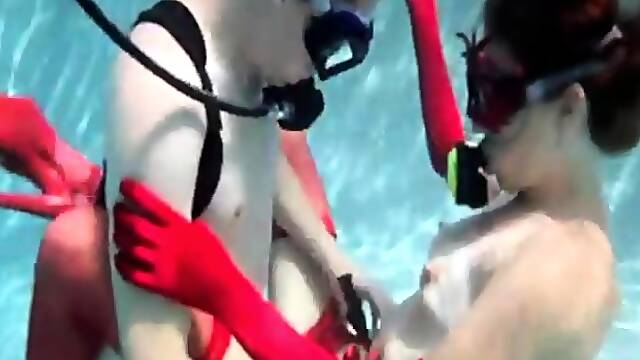 Sultry redhead mistress feeds her lust for cock underwater