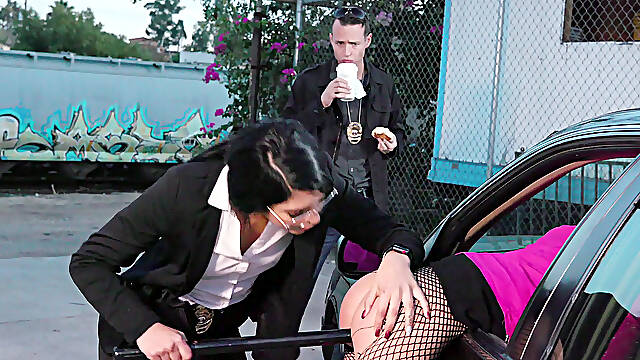 Offcer Gina Valentina puts her baton in and out Victoria June's pussy