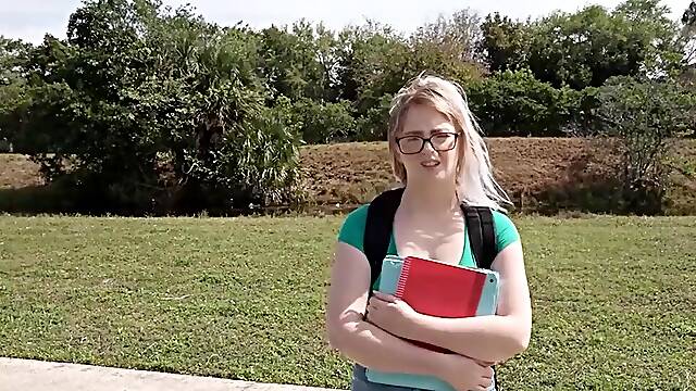 Cute girl in sexy glasses fucks a strange black dick