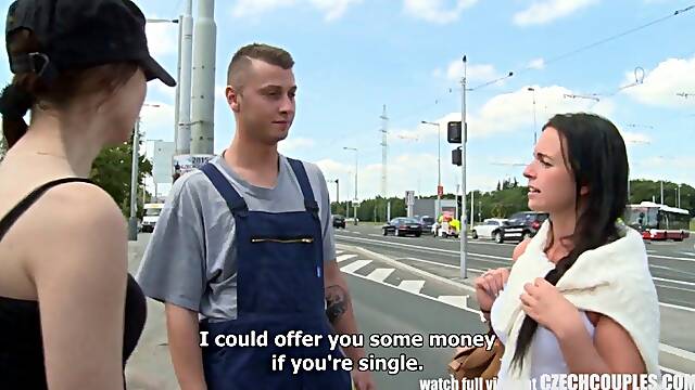Czech Convinced for Outdoor Public Sex. Couple with a camera approaches other Czech couples and...