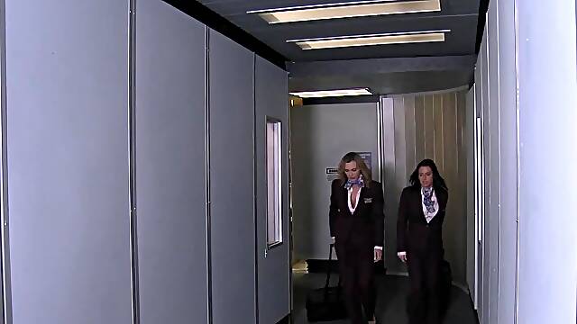 Assfucked stewardess joins mile high club, Assfucked stewardess joins mileh igh club with fourway action