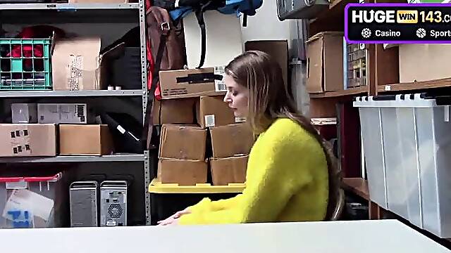 Busty towheaded teenager gets caught as a shoplifter by an cop and likes being disciplined with teenager 18