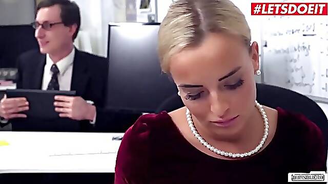 German office lady with blonde hair knows how to satisfy her boss while at work
