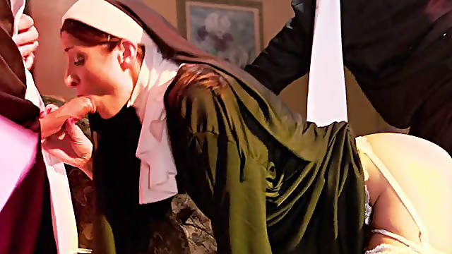 Sexy Nun gets fucked by two horny Priest
