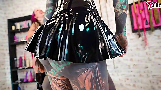 Three Cruel Latex Goddesses Destroy Tattooed Slave with Deep Sounding & Urethral Fingering