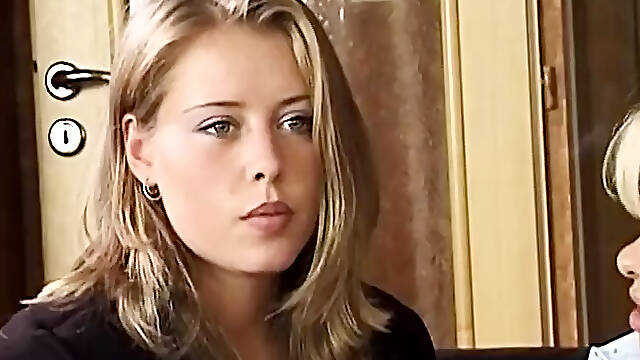 German blonde teen gags on cum during intense blowjob