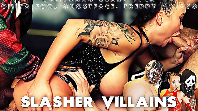 Slasher Villains Vs. Silly Girl Monika Fox Gangbang Scary Rough Fuck!