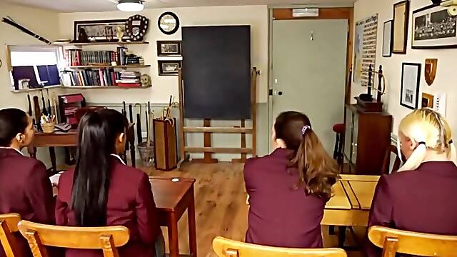 4 Schoolgirls Strictly Spanked And Caned In