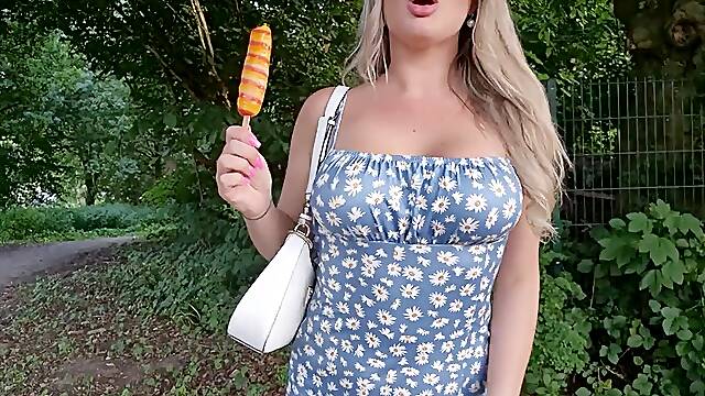 Remote-controlled orgasm control with vibrator under the dress afterwards horny fuck at home