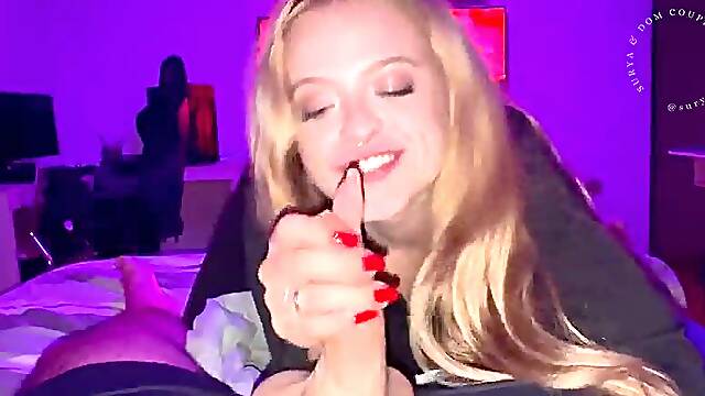 OMG, thats a lot of cum Young Blonde Gives A Blowjob And Receives A Massive Cumshot To Swallow