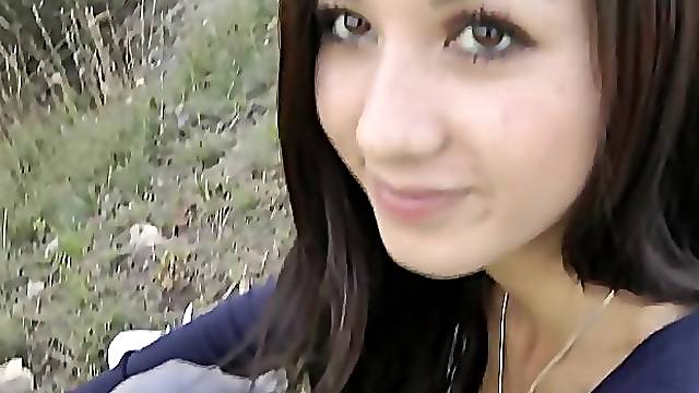 Babe is embarrassed a bit but she is still liking cock in mouth