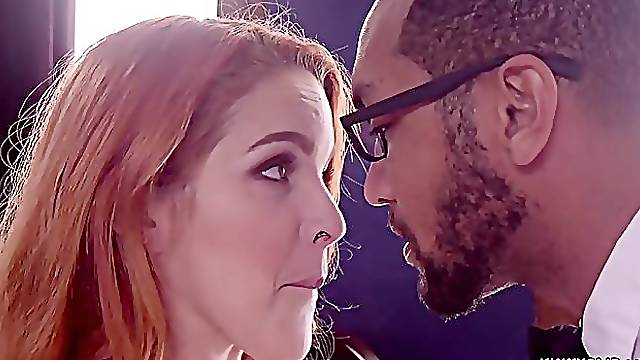 Stepmom made redhead teenager blowing big black cock