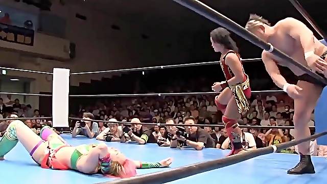 Asian female wrestler gets fucked hard on the stage