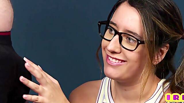 Glasses cutie CFNM cocksucking to lover