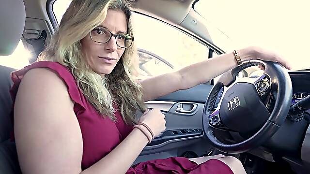 Blonde Cory Chase enjoys while giving a nice handjob in the car
