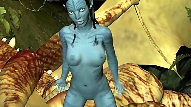 Neytiri masturbates her juicy pussy in the Avatar forest
