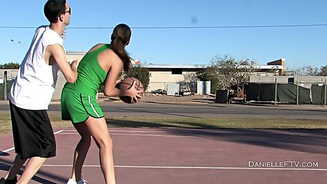 Sporty Babe Plays Basketball Topless in Public
