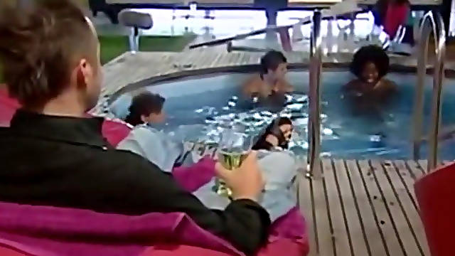 Big orgy in the pool with naked girlfriends