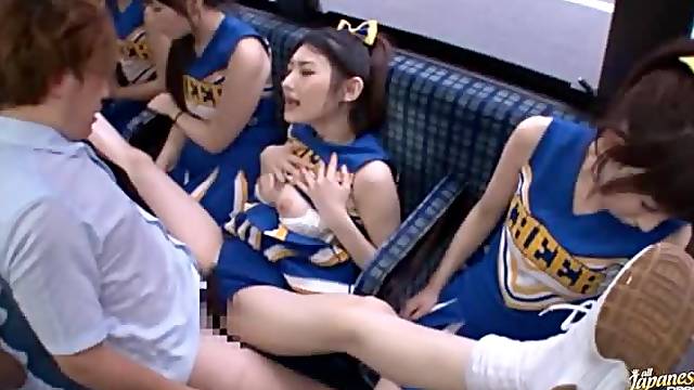 Horny Japanese Cheerleaders Get in a Bus to Fuck the Commuters