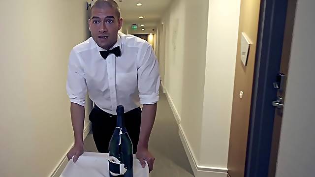 Brunette Latina Stephanie West seduces room service into a fuck