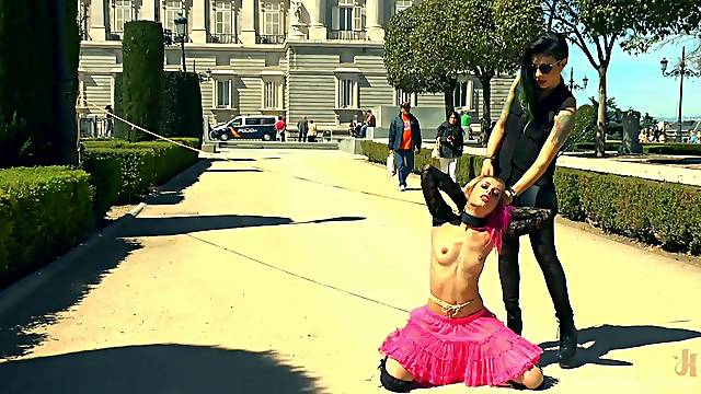 Pink haired Erika Sevilla tied and humiliated in the public place