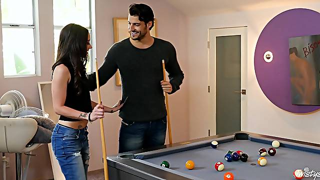 Amazing sex on the pool table with amateur brunette Gia Paige