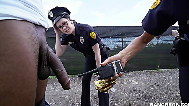 Horny police officers Lyla Lali and Norah Gold fucked by a black dude