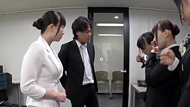 Kinky group sex party in the office with a couple of Japanese cuties