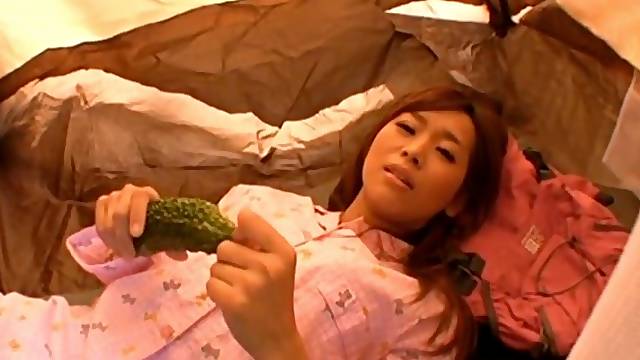 Food fetish video of solo Japanese darling having fun - Akina