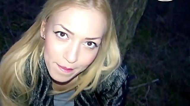 Outdoor anal in standing with german golden-haired amateur teen in forest POV