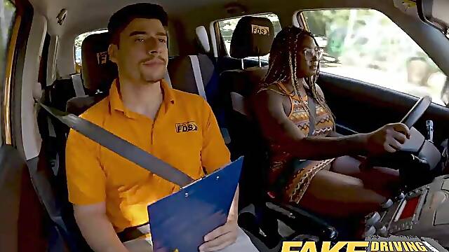 Her large ebony booty is plan to pass! - Fake Driving School